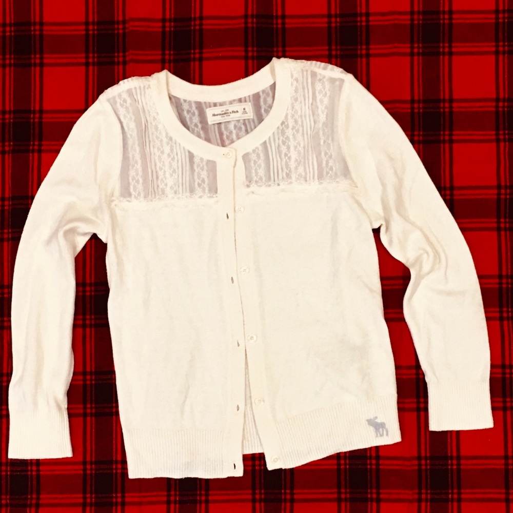Abercrombie Fitch cream creme ivory sweater lace moose logo
